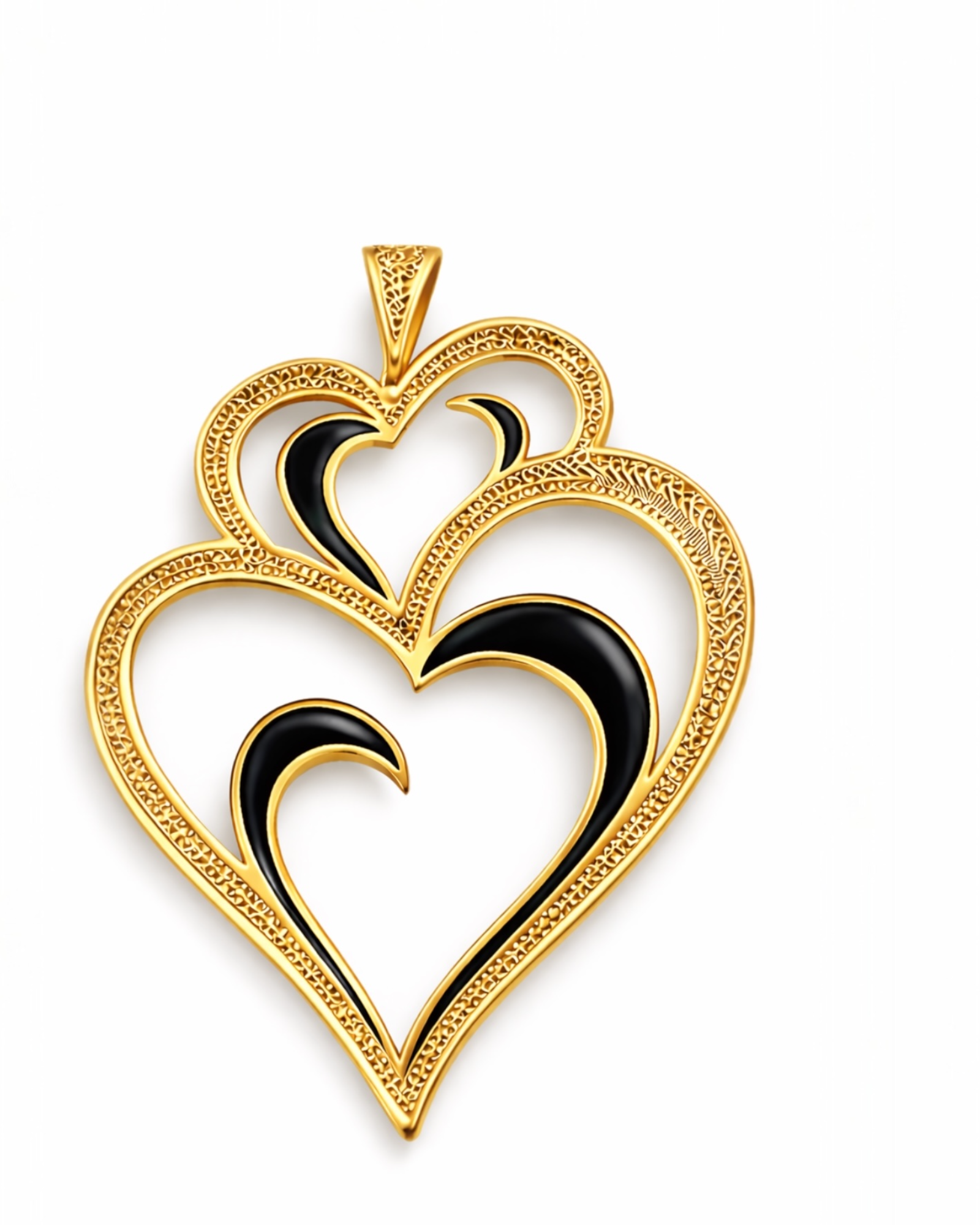 Medalha Coração de Viana com esmalte preto em prata 925, da coleção Viana é Amor.