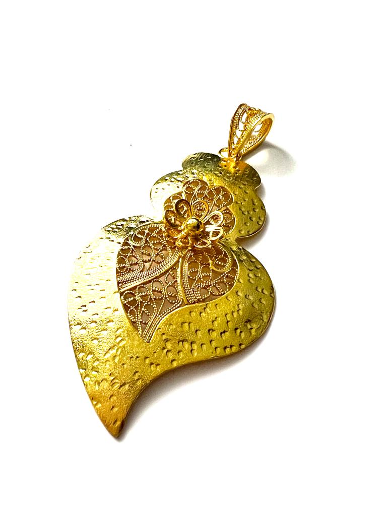 Medalha Coração de Viana de Filigrana em Prata Dourada