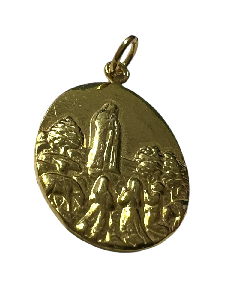 Medalha Santa Rita de Cassia e Nossa Senhora de Fátima em Prata Dourada