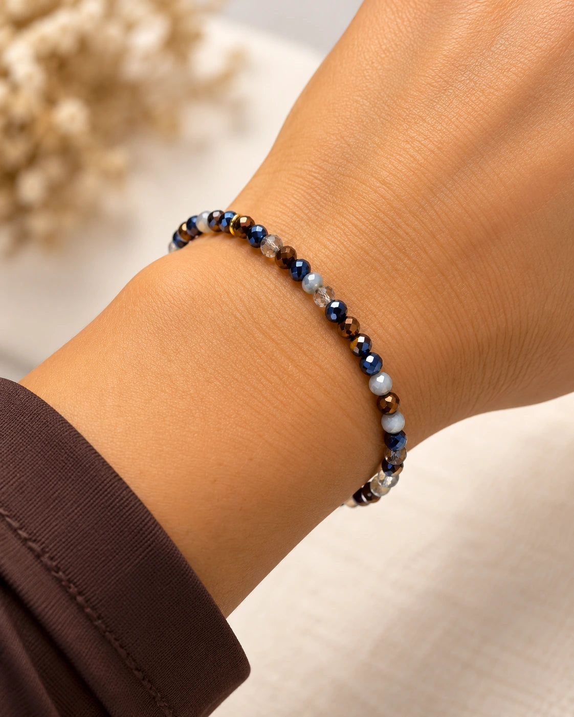 8 - Pulseira Pedras Tons Azul Noite com Prata
