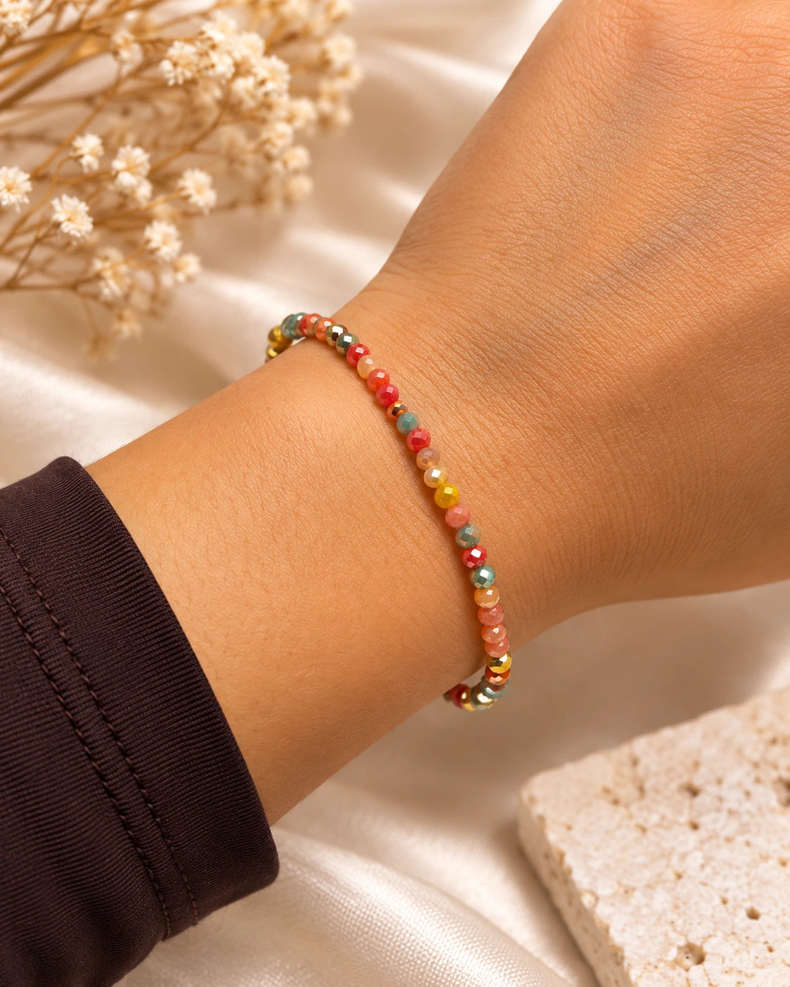 3 - Pulseira Pedras Tons Terracota com Prata
