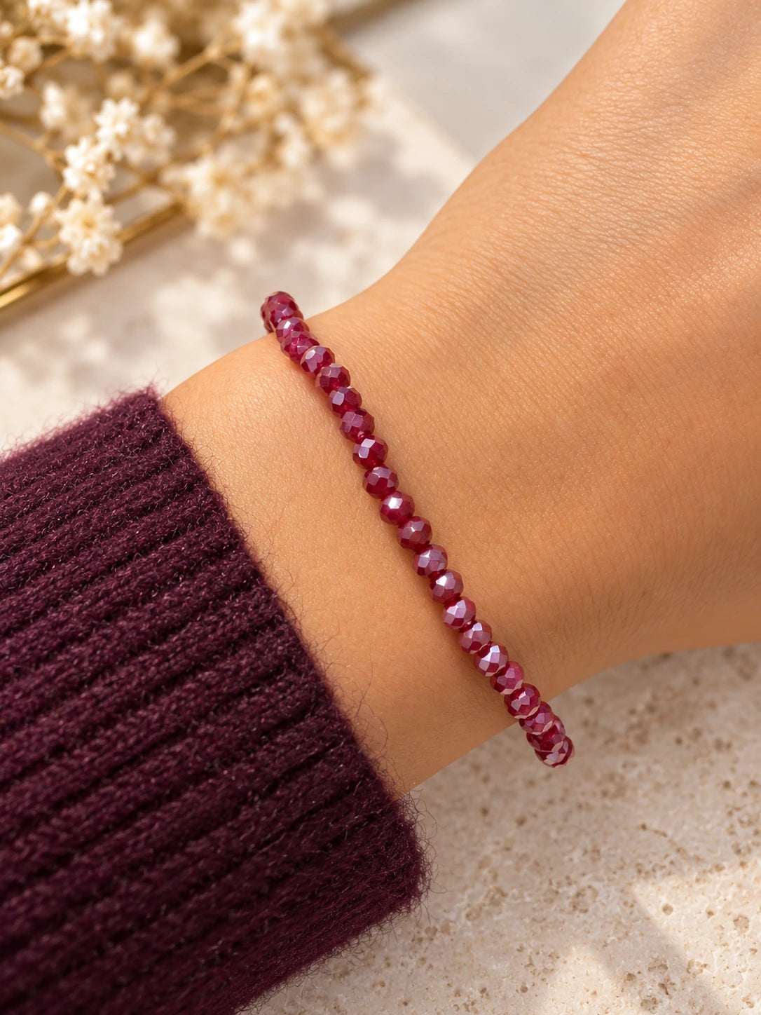 17 - Pulseira Pedras Bordô com Prata