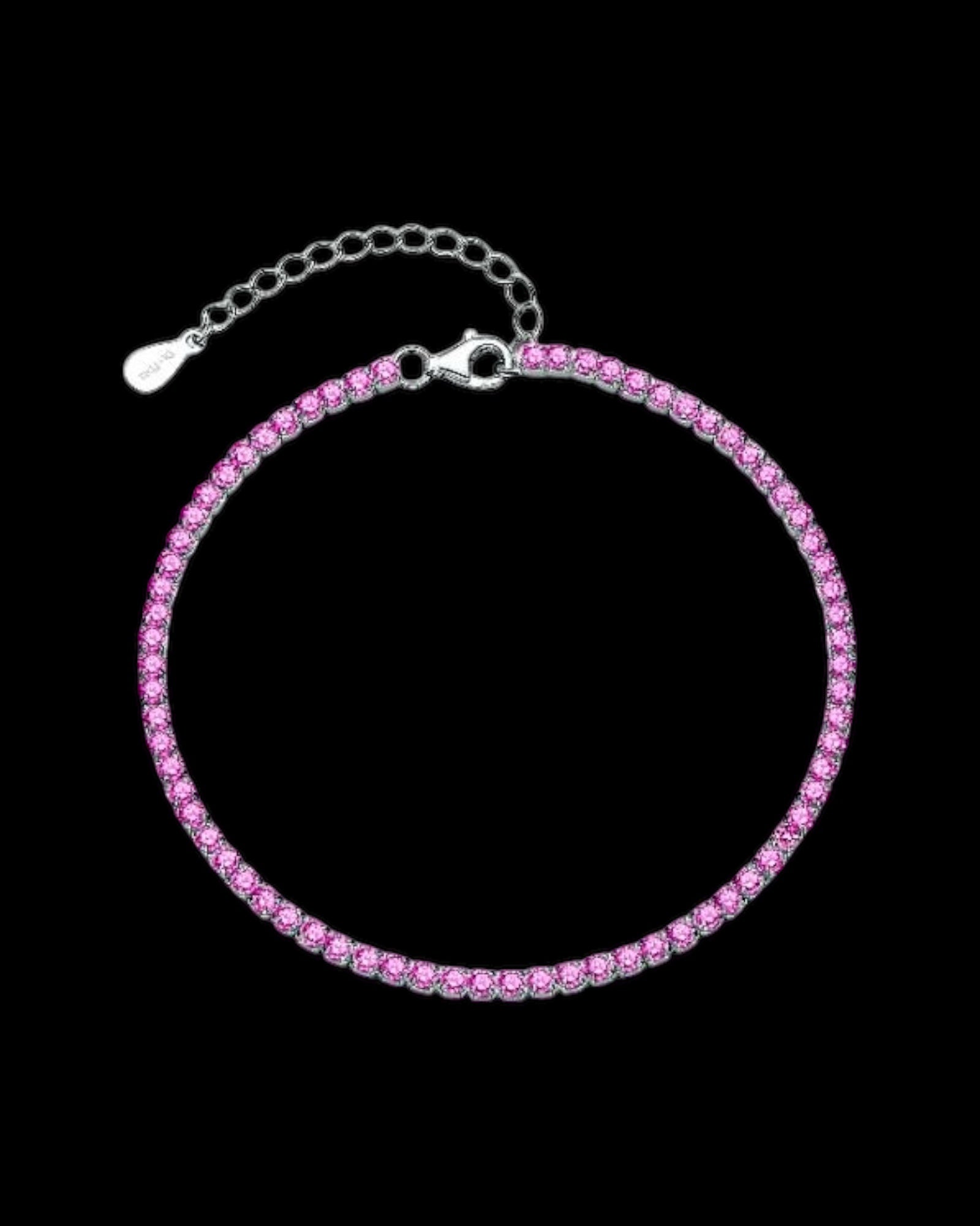 Pulseira Brilhos Rosa em Prata