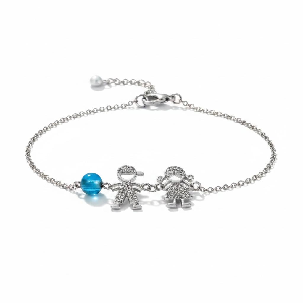Pulseira com Menino e Menina em Prata