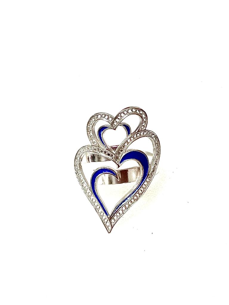 Viana is Love Heart Ring with Blue Enamel in Silver