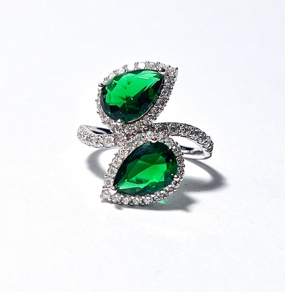 Green Drops Ring in Silver