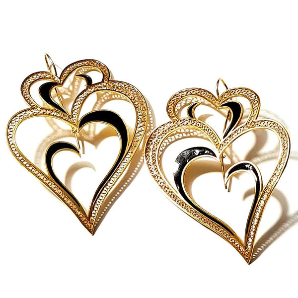 Viana's Heart 22 Earrings with Black Enamel